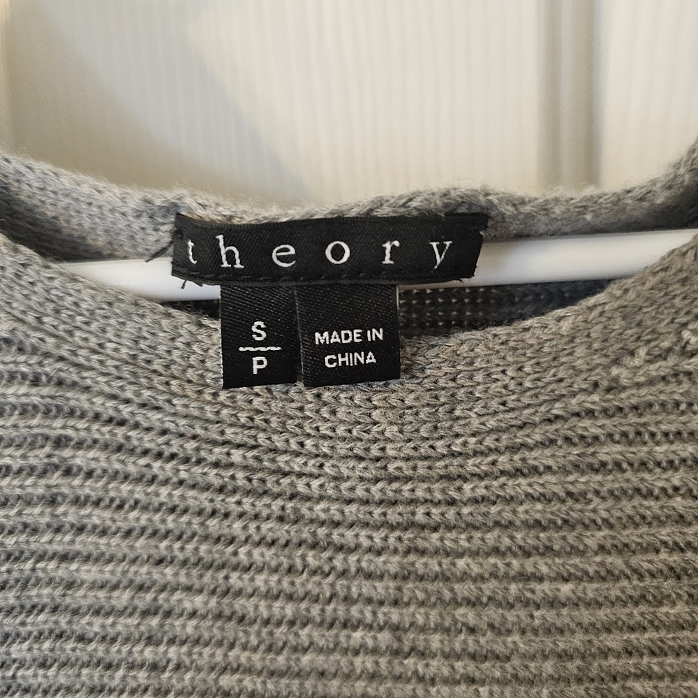 Theory Women's Gray Knit Tunic Pullover Sweater Cashmere Cotton Blend Size SP - Picture 3 of 6